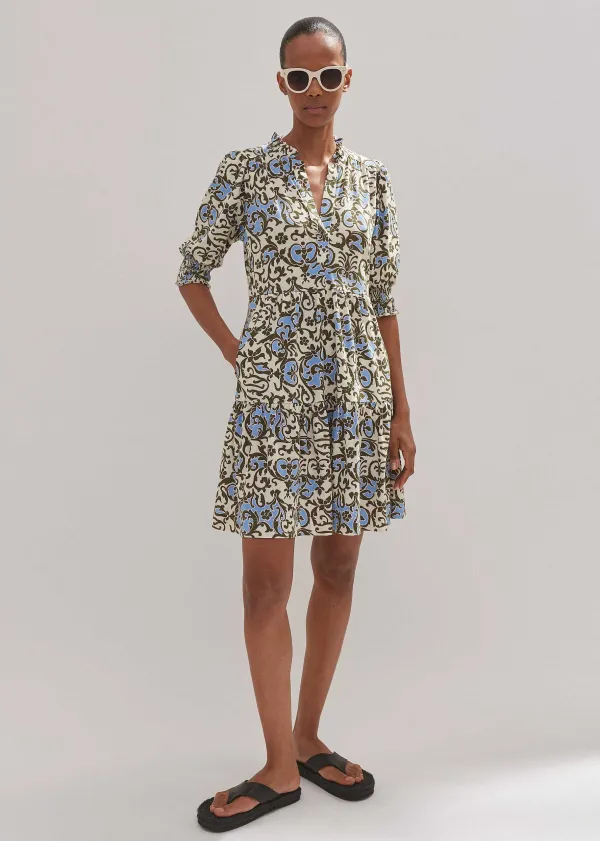 ME+EM Batik Floral Print Short Slub Dress | Women Short Dresses