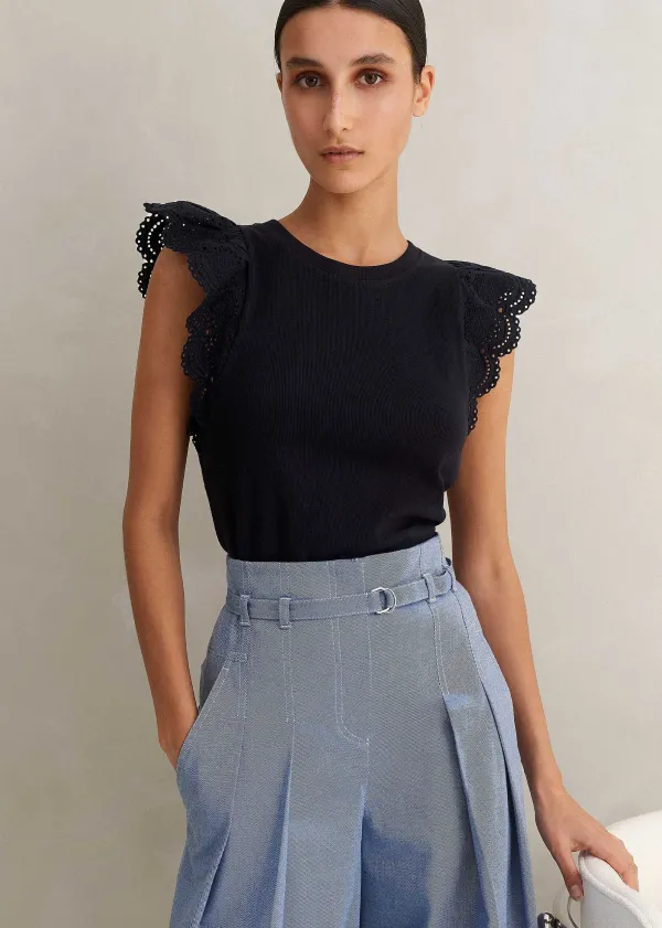 ME+EM Broderie Trim Tank Top | Women T-Shirts