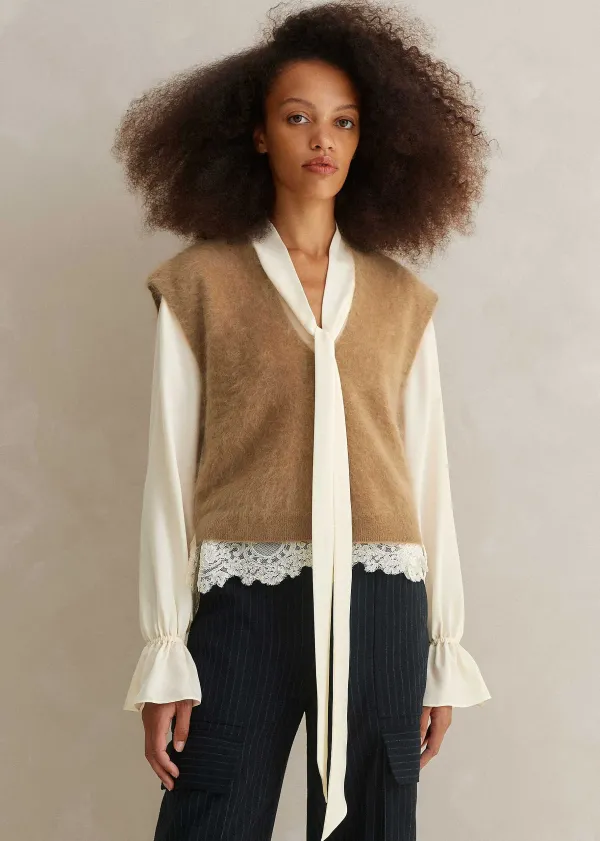ME+EM Brushed Cashmere V Neck Cropped Vest | Women Vests