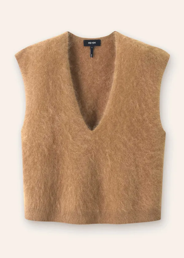 brushed_cashmere_v_neck_cropped_vest_2.webp ME+EM Brushed Cashmere V Neck Cropped Vest | Women Vests