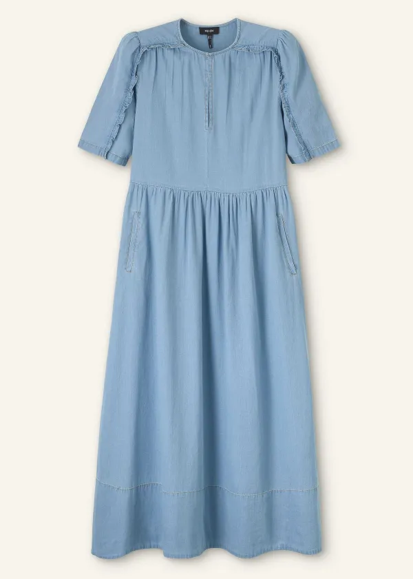 ME+EM Chambray Relaxed Ruffle Midi Dress | Women Midi Dresses