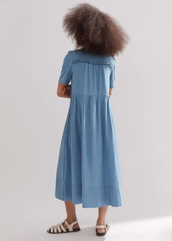 ME+EM Chambray Relaxed Ruffle Midi Dress | Women Midi Dresses