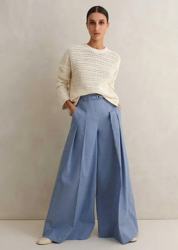 ME+EM Chambray Tailoring Super Wide-Leg Trouser | Women Wide-Leg Trousers