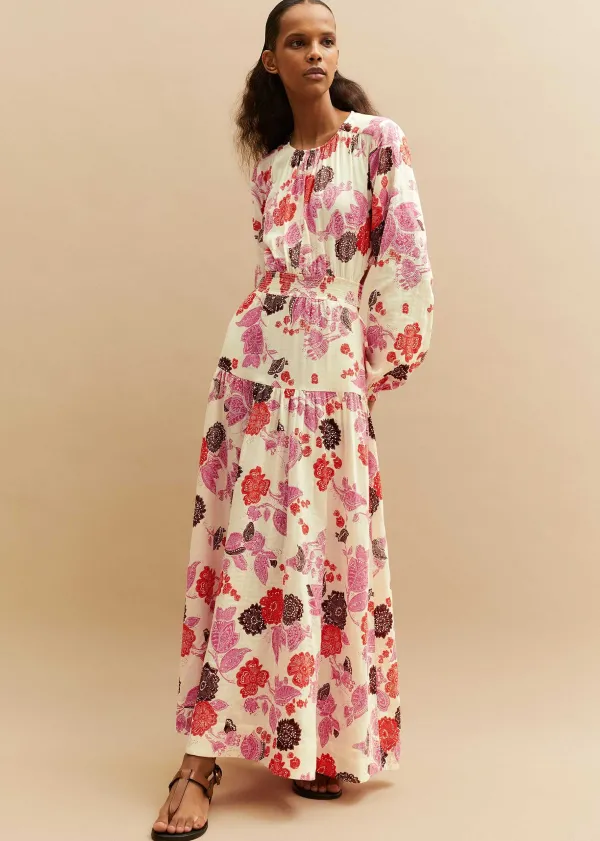 ME+EM Cheesecloth Bali Print Full-Length Dress | Women Maxi Dresses