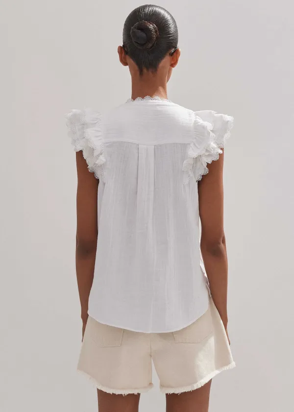 ME+EM Cheesecloth Ruffle Sleeveless Blouse | Women Blouses