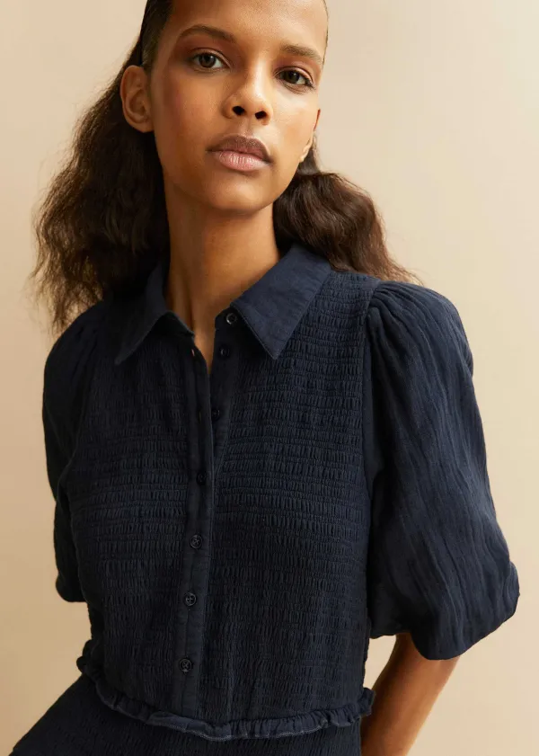 ME+EM Cheesecloth Shirred Maxi Shirt Dress | Women Maxi Dresses