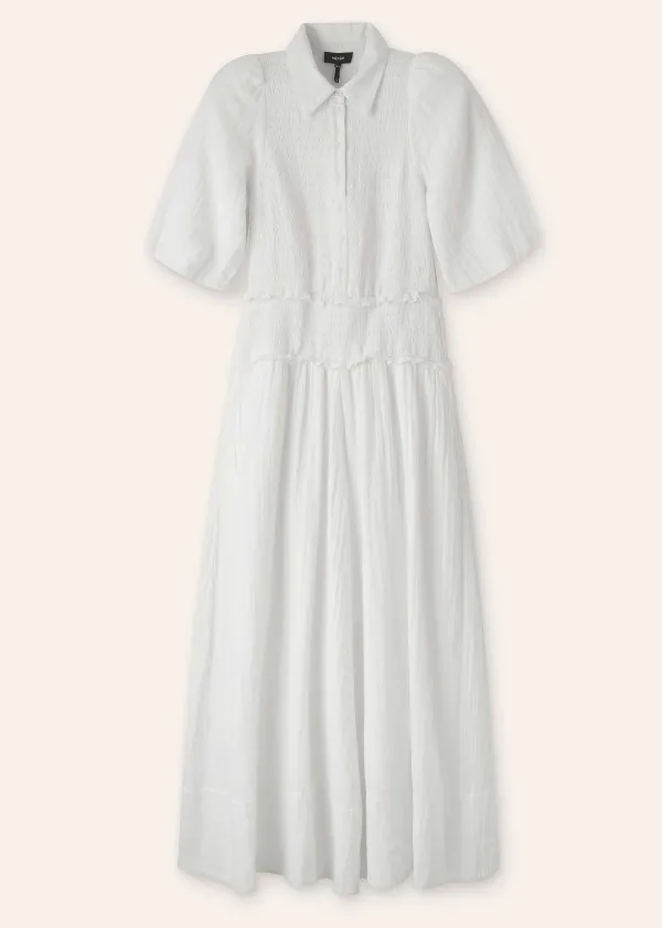 ME+EM Cheesecloth Shirred Maxi Shirt Dress | Women Maxi Dresses