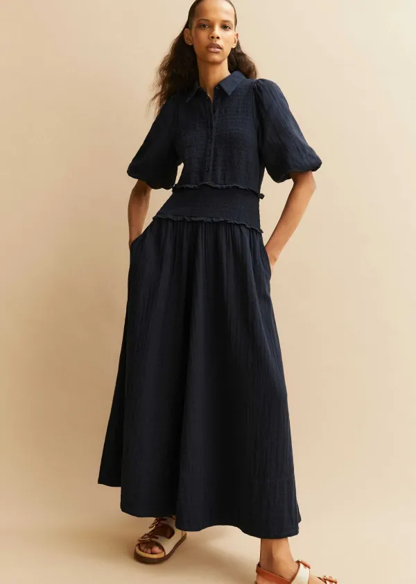 ME+EM Cheesecloth Shirred Maxi Shirt Dress | Women Maxi Dresses