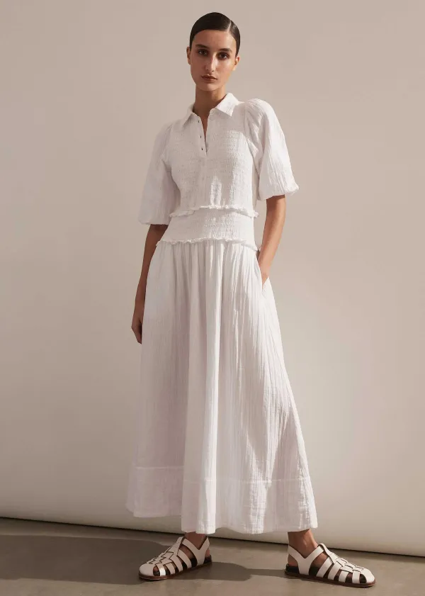 ME+EM Cheesecloth Shirred Maxi Shirt Dress | Women Maxi Dresses