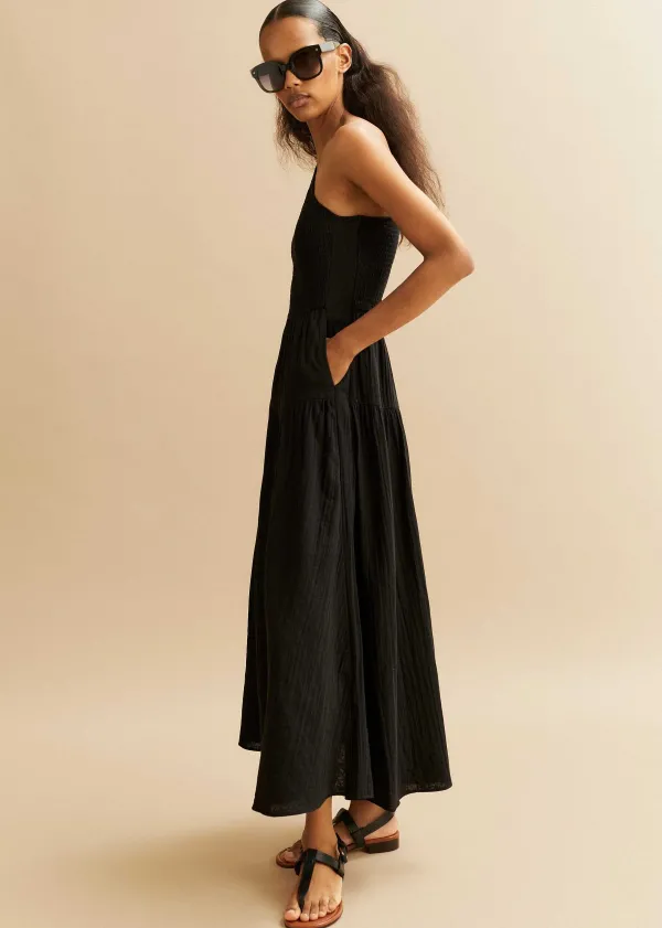 ME+EM Cheesecloth Shirred One Shoulder Maxi Dress | Women Maxi Dresses