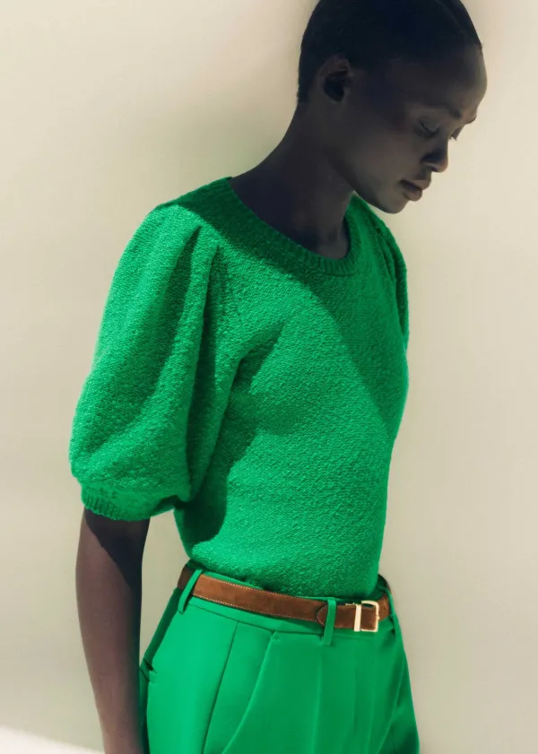 cotton_boucl_pouf_sleeve_knit_tee_2.webp ME+EM Cotton Boucl Pouf Sleeve Knit Tee | Women Loungewear