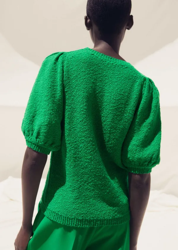 cotton_boucl_pouf_sleeve_knit_tee_3.webp ME+EM Cotton Boucl Pouf Sleeve Knit Tee | Women Loungewear