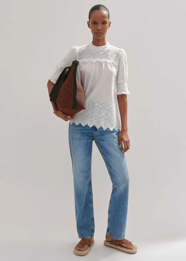 ME+EM Cotton Broderie Highneck Top | Women Beach & Summer Tops