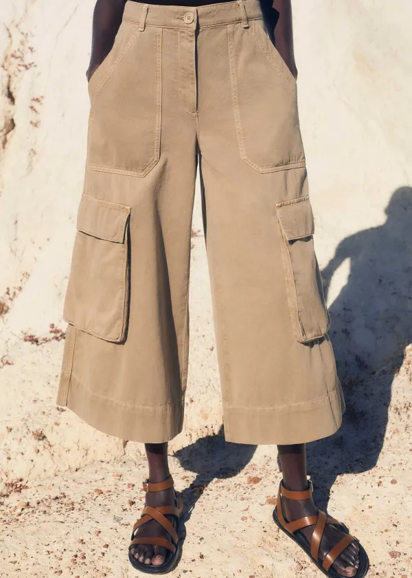 ME+EM Cotton Cargo Culotte | Women Wide-Leg Trousers