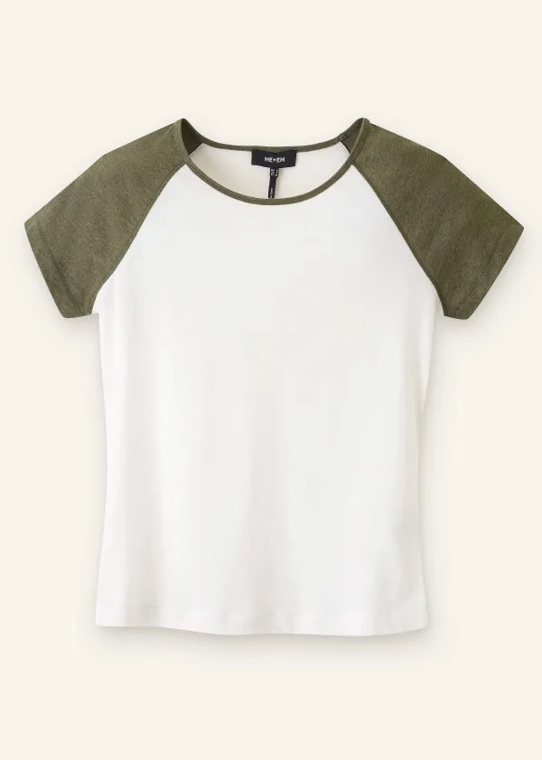 ME+EM Cotton Contrast Baseball Tee | Women T-Shirts