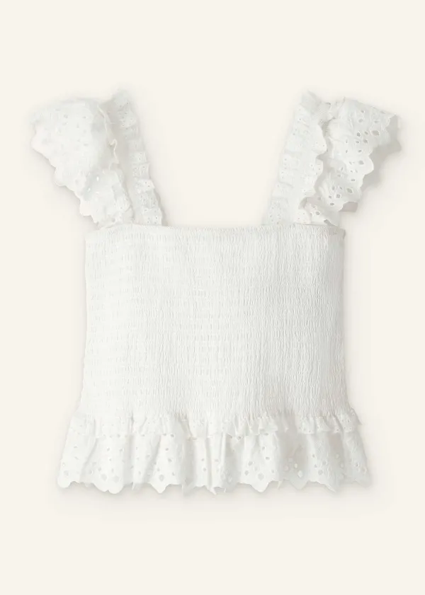 ME+EM Cotton Delicate Broderie Shirred Top | Women Vests And Camis