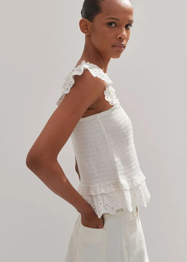 ME+EM Cotton Delicate Broderie Shirred Top | Women Vests And Camis