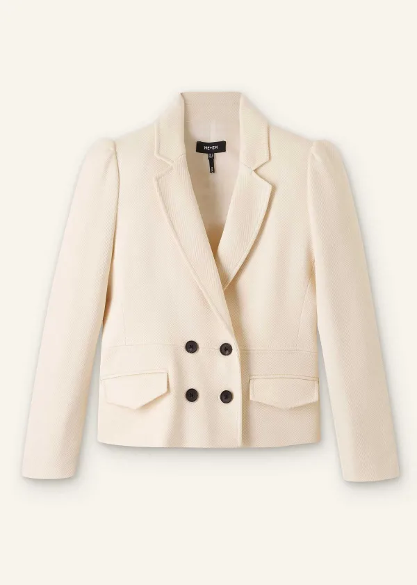 ME+EM Cotton Herringbone Fitted Short Blazer | Women Blazers