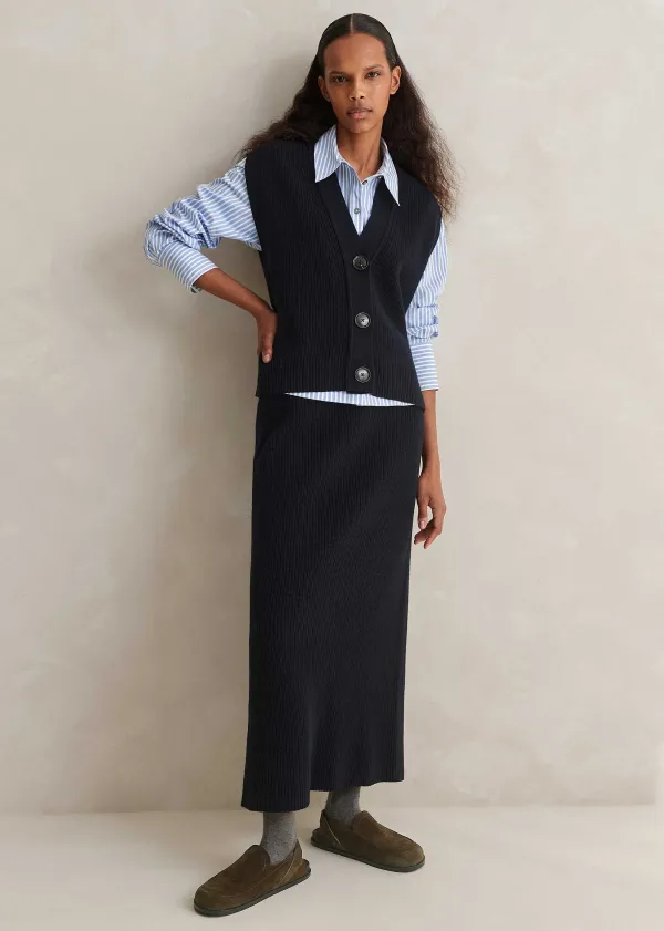 ME+EM Cotton Merino Rib Relaxed Buttoned Vest | Women Vests