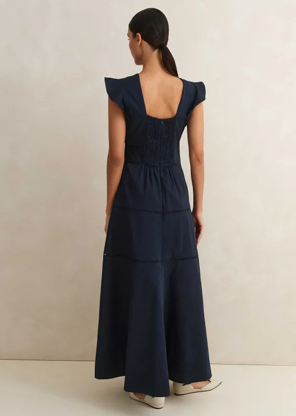 ME+EM Cotton Poplin Volant Sleeve Maxi Dress | Women Maxi Dresses