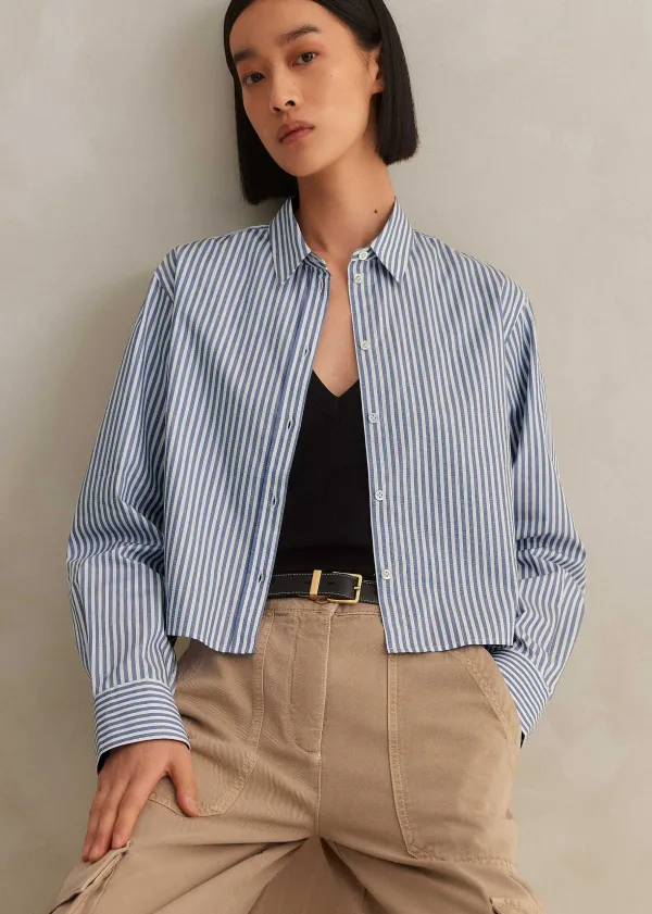cotton_striped_crop_shirt_5.webp ME+EM Cotton Striped Crop Shirt | Women Shirts