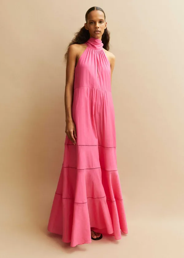 ME+EM Cotton Voile Halterneck Full-Length Dress | Women Maxi Dresses