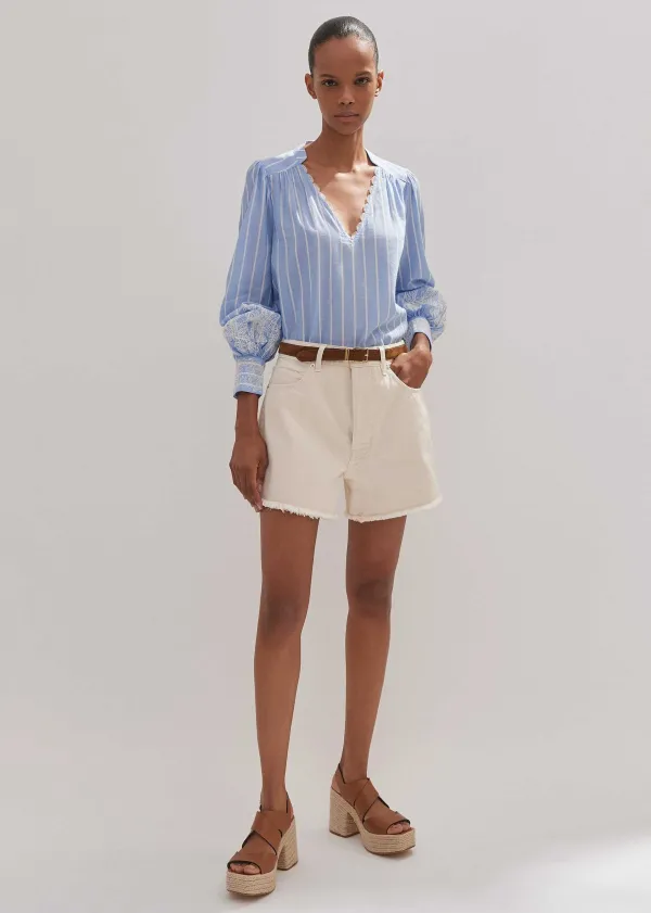 ME+EM Cotton Voile Lace Embroidered Top + Tie | Women Blouses