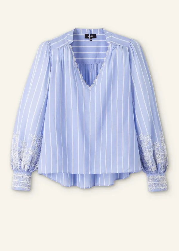 ME+EM Cotton Voile Lace Embroidered Top + Tie | Women Blouses