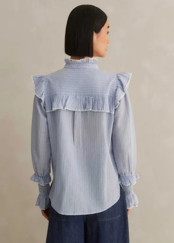 ME+EM Cotton Voile Stripe Long Sleeve Top | Women Blouses