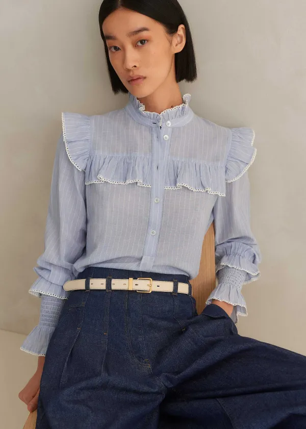 cotton_voile_stripe_long_sleeve_top_6.webp ME+EM Cotton Voile Stripe Long Sleeve Top | Women Blouses