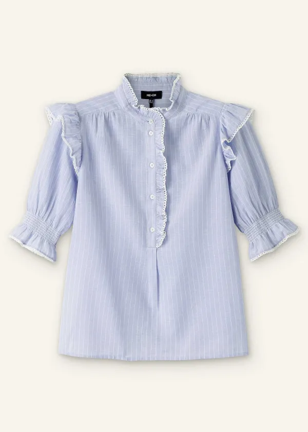 ME+EM Cotton Voile Stripe Short Sleeve Top | Women Blouses