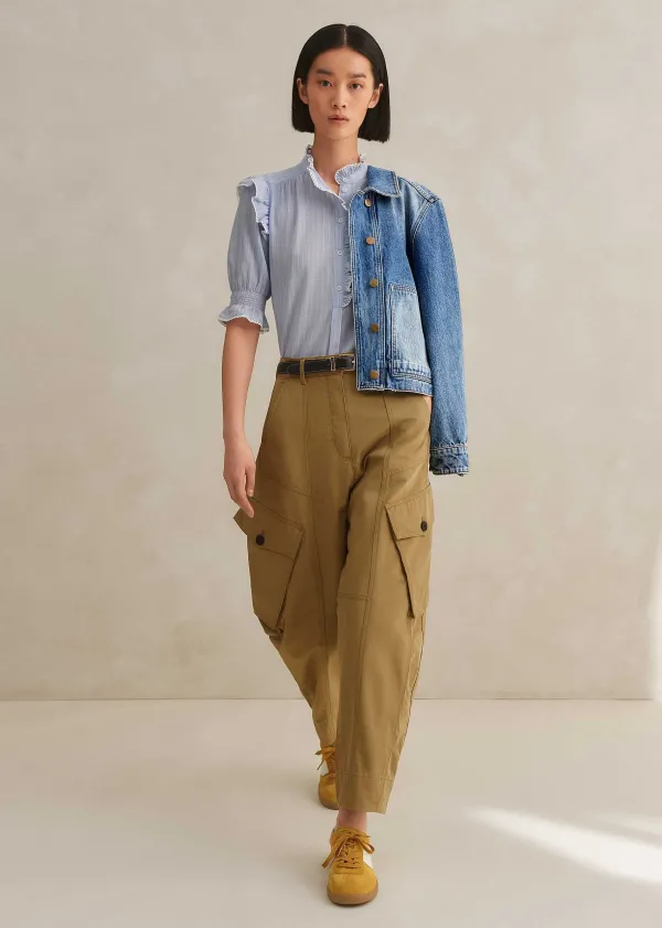 ME+EM Cotton Voile Stripe Short Sleeve Top | Women Blouses