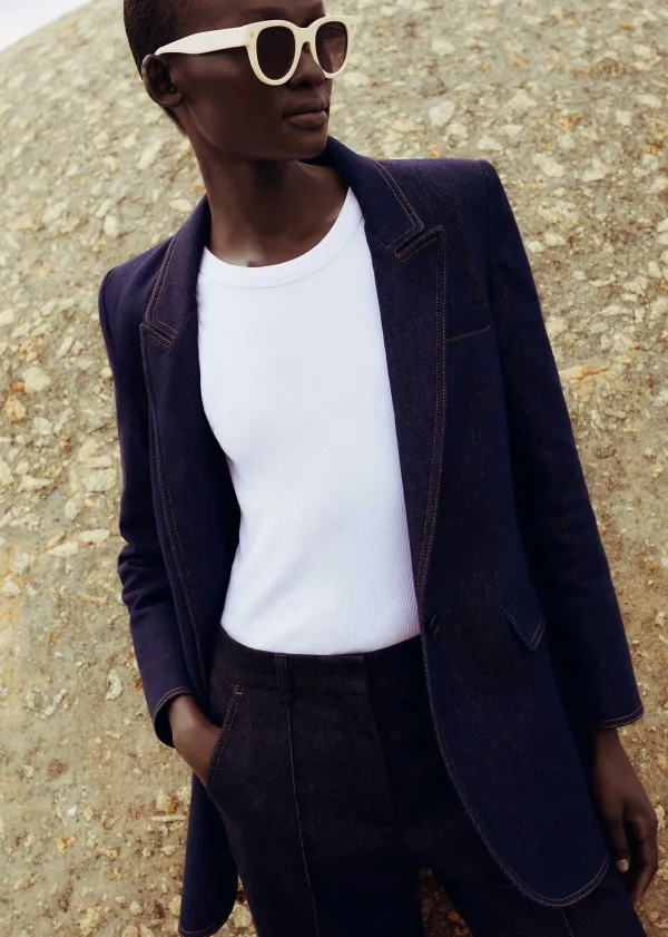 ME+EM Cotton-Blend Denim Kick-Flare Trouser Suit | Women Suits And Co-Ords