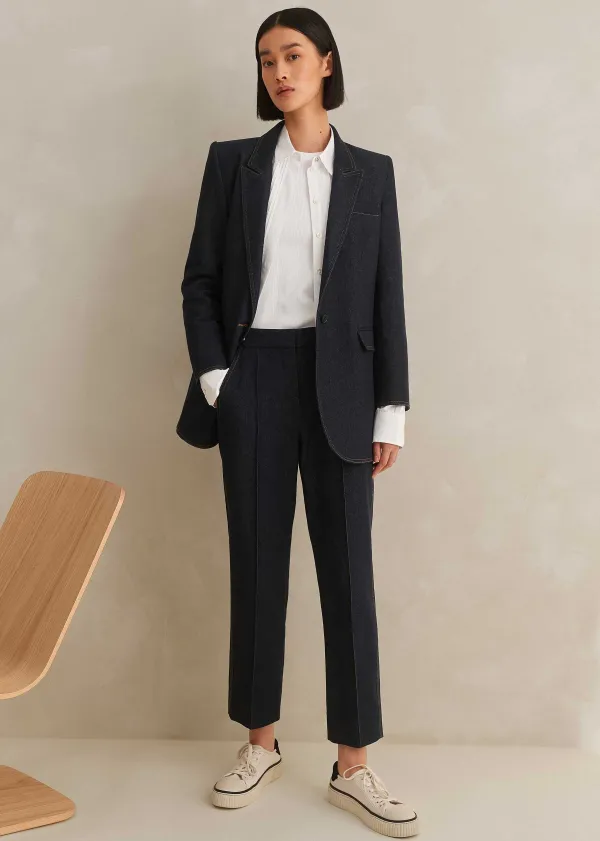 ME+EM Cotton-Blend Denim Straight Crop Trouser | Women Crop Trousers