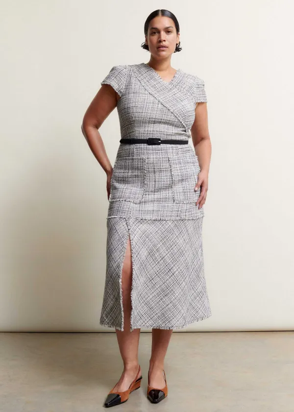 ME+EM Cotton-Blend Fringe Trim Midi Dress | Women Midi Dresses