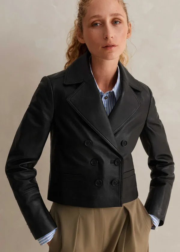 ME+EM Cropped Leather Military Jacket | Women Crop Jackets