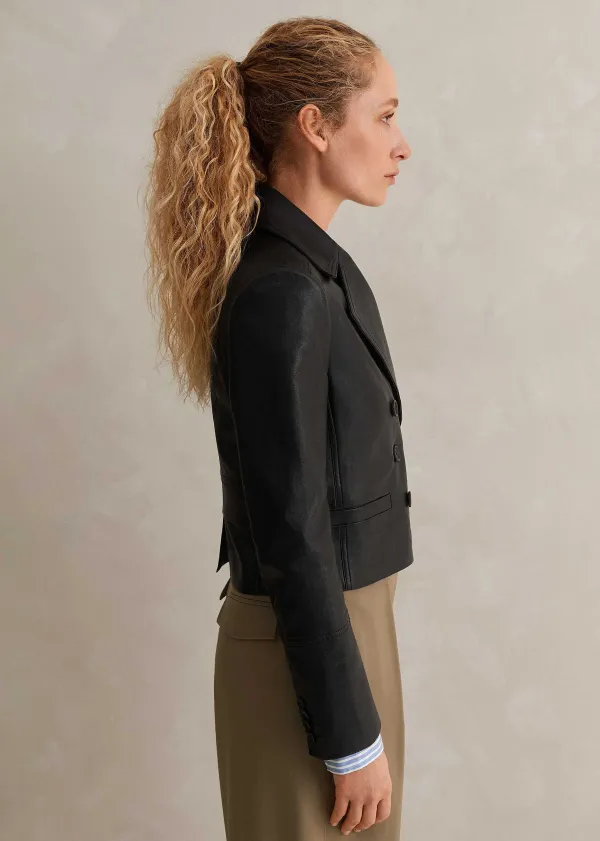 ME+EM Cropped Leather Military Jacket | Women Crop Jackets