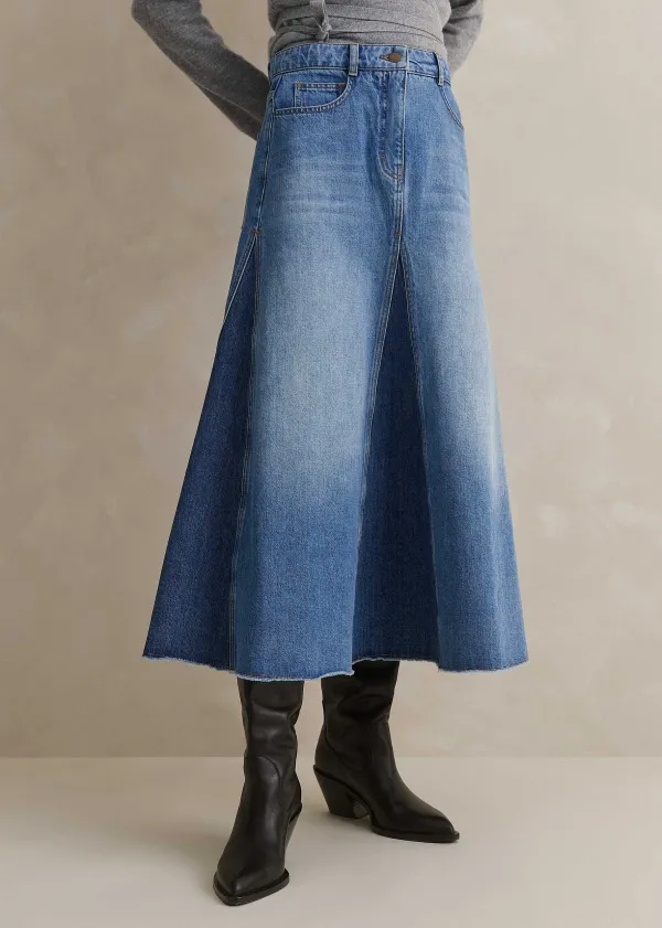 ME+EM Denim Insert Midi Skirt | Women Skirts