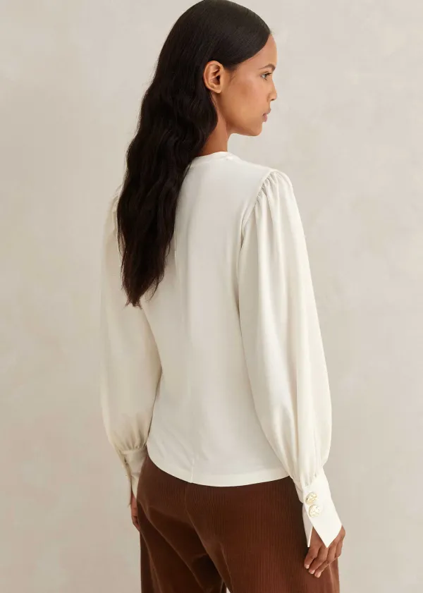 ME+EM Fluid Satin Crew Neck Layering Blouse | Women Blouses