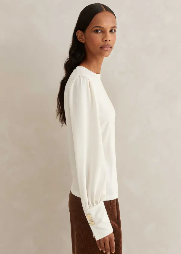 fluid_satin_crew_neck_layering_blouse_2.webp ME+EM Fluid Satin Crew Neck Layering Blouse | Women Blouses
