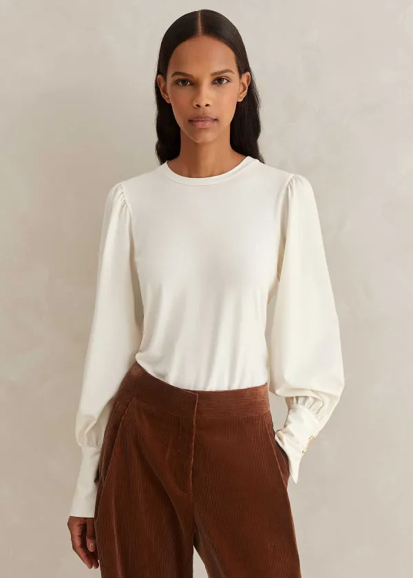 fluid_satin_crew_neck_layering_blouse_3.webp ME+EM Fluid Satin Crew Neck Layering Blouse | Women Blouses