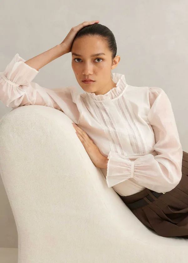 ME+EM Frill Neck Scallop Detail Layering Blouse | Women Blouses