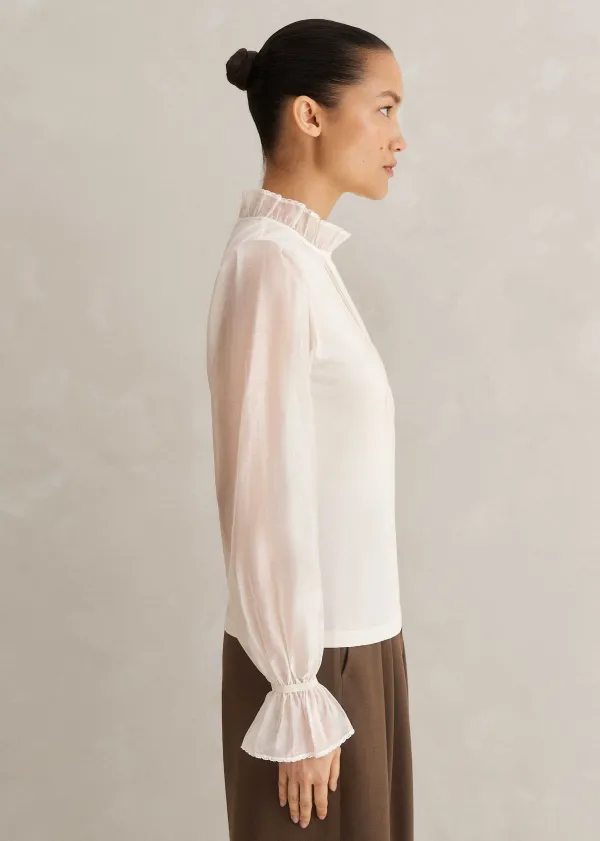 frill_neck_scallop_detail_layering_blouse_5.webp ME+EM Frill Neck Scallop Detail Layering Blouse | Women Blouses