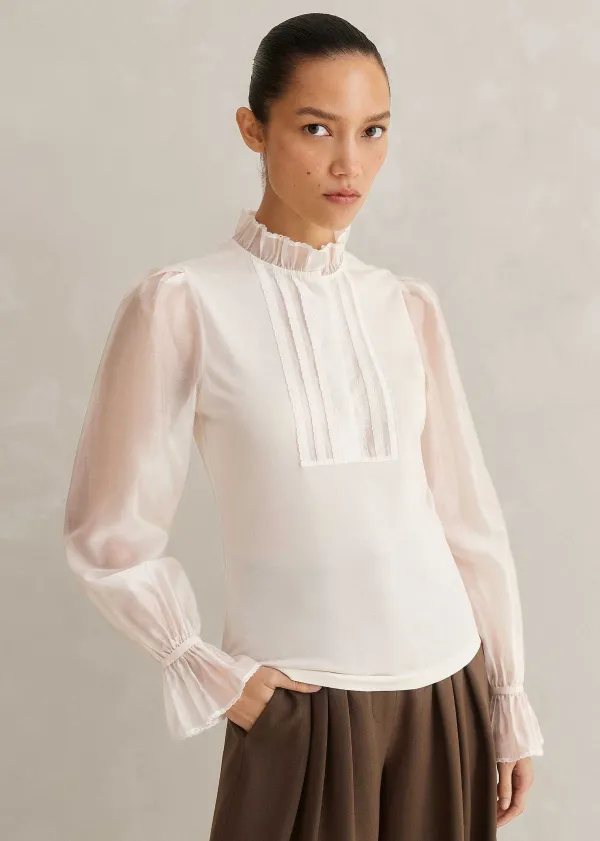 frill_neck_scallop_detail_layering_blouse_6.webp ME+EM Frill Neck Scallop Detail Layering Blouse | Women Blouses