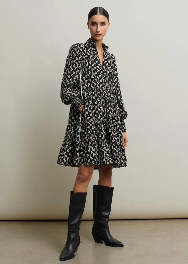 ME+EM Ginko Leaf Print Short Swing Dress + Belt | Women Short Dresses