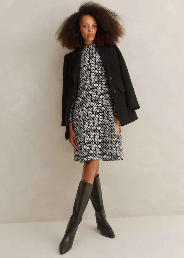 graphic_jacquard_ponte_swing_dress_2.webp ME+EM Graphic Jacquard Ponte Swing Dress | Women Short Dresses