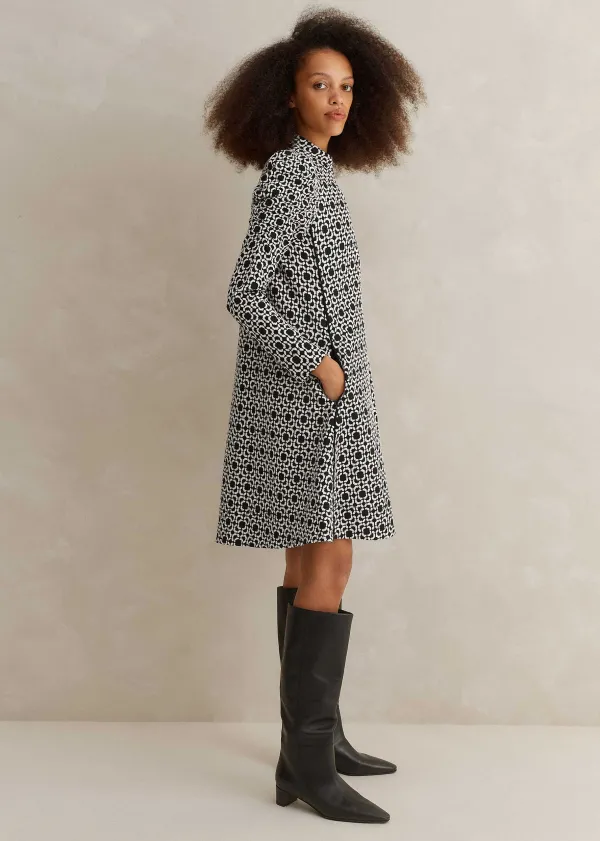 graphic_jacquard_ponte_swing_dress_4.webp ME+EM Graphic Jacquard Ponte Swing Dress | Women Short Dresses