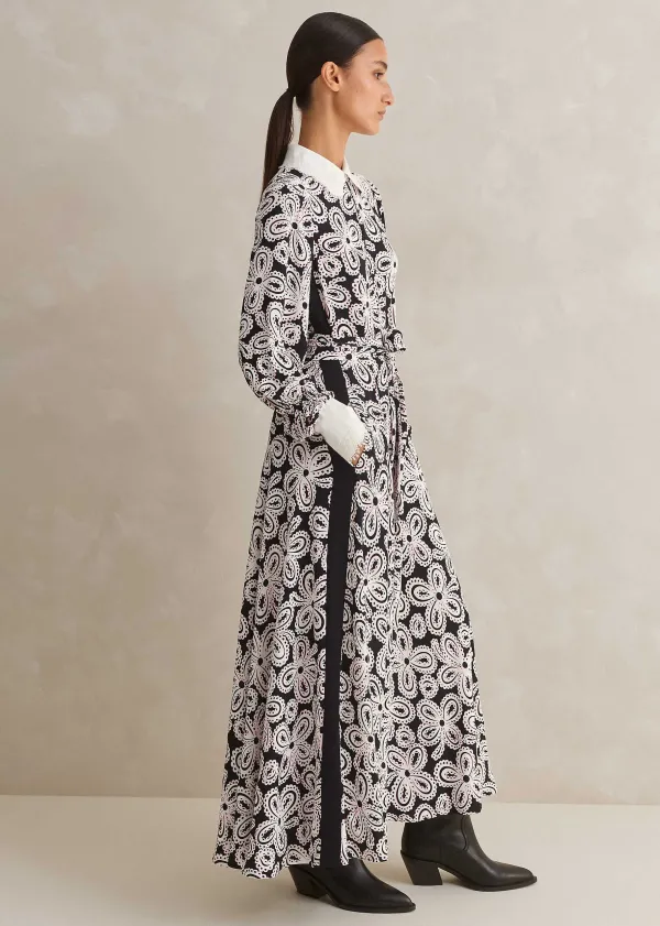ME+EM Lace Flower Print Shirt Maxi Dress + Belt | Women Midi Dresses