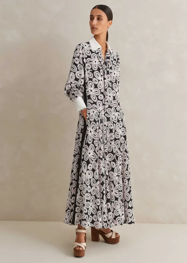 lace_flower_print_shirt_maxi_dress__belt_4.webp ME+EM Lace Flower Print Shirt Maxi Dress + Belt | Women Midi Dresses