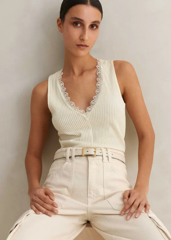 ME+EM Lace Trim V Neck Layering Tank | Women Layering Tops